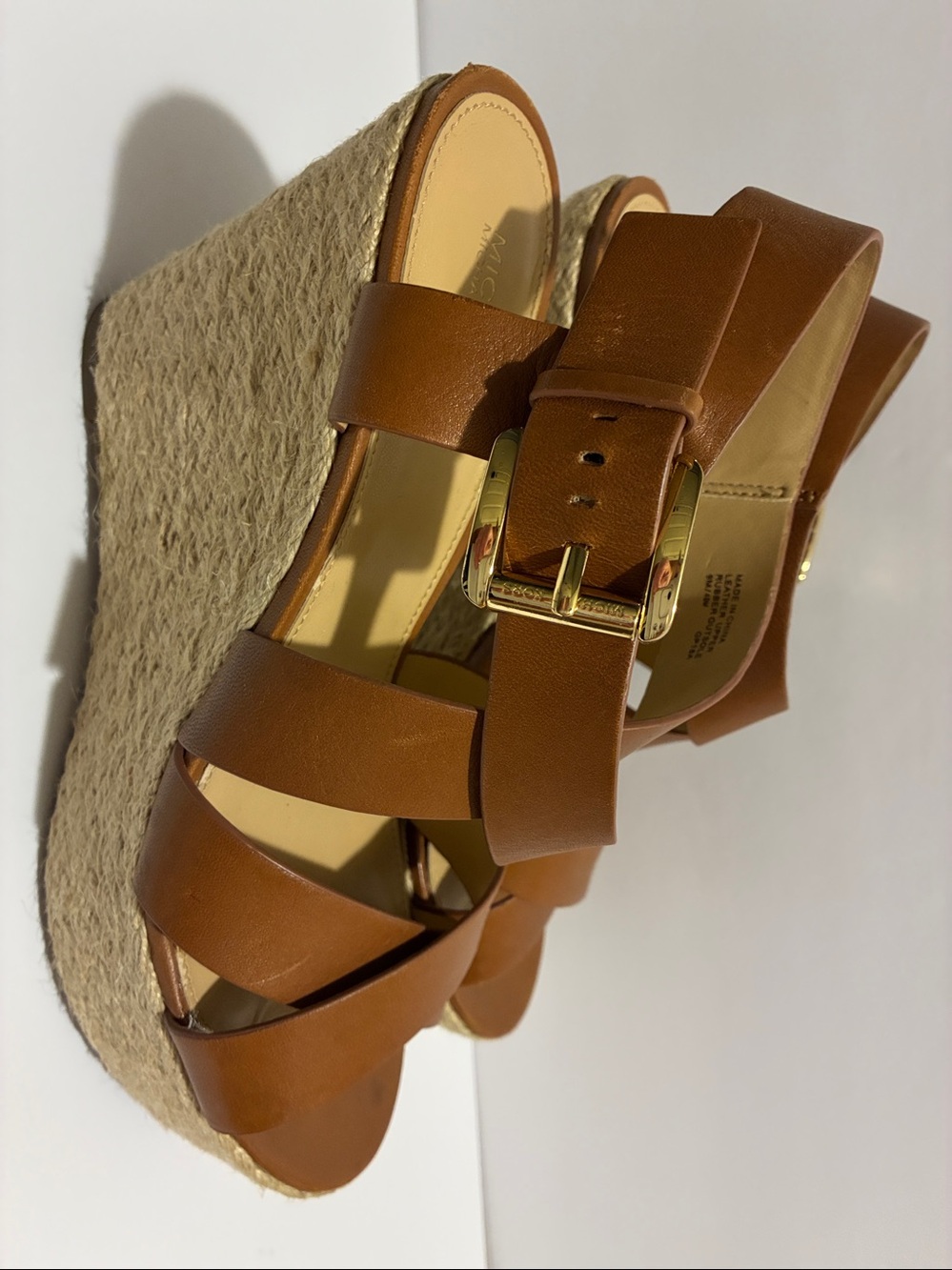 MICHAEL Michael Kors Brown Leather Espadrille Wedge Sandals